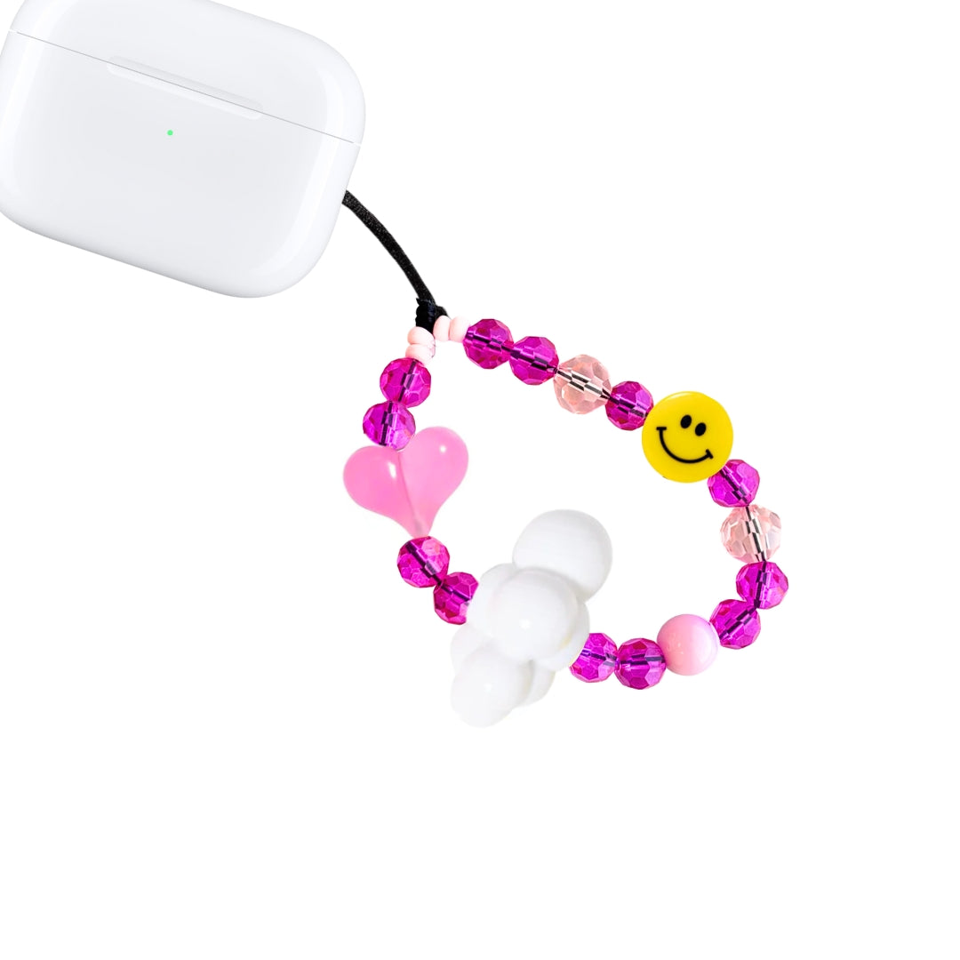 Phone wrist strap pink heart, cloud, and duck smiley face charms cell Phone Build A Caze