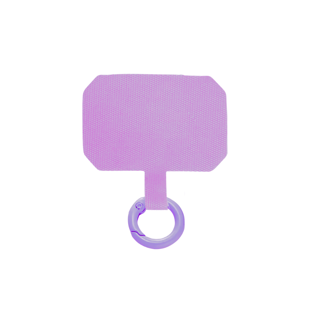 Purple plastic connector for phone cases and charms featuring a sleek rectangular design with rounded edges and dual attachment holes.