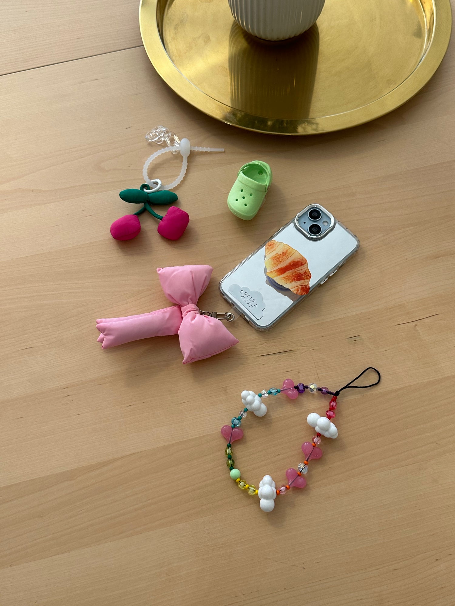 Pink Fluffy Bow soft ribbon charm accessory aesthetic keychain charm accent Build A Caze