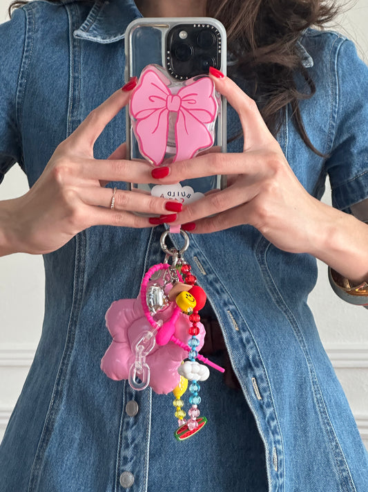 Pink Flower Power Puffy Keychain