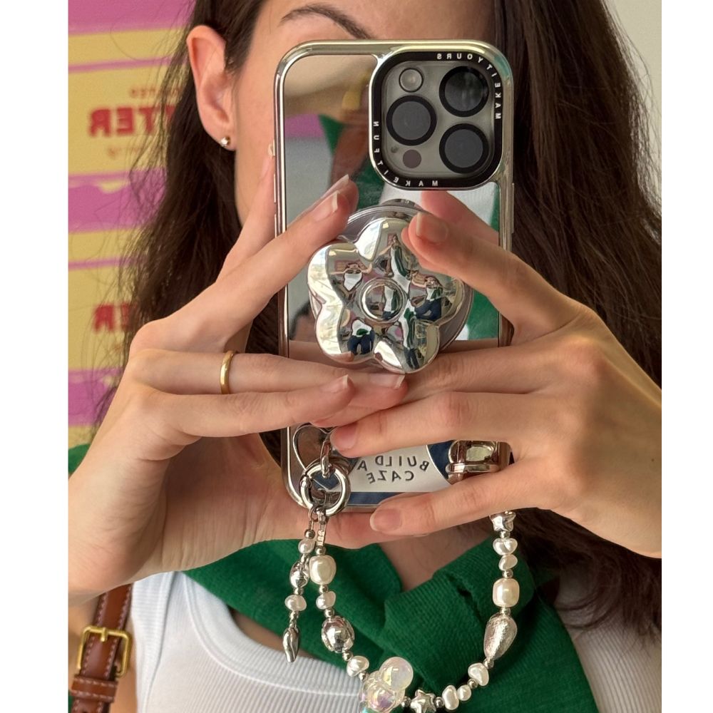 Silver chrome 3D flower magnetic phone grip best phone grip for women Build A Caze