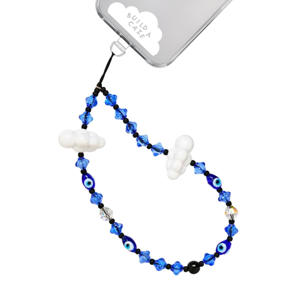 Phone wrist strap blue and white eye and cloud charms cell Phone Build A Caze