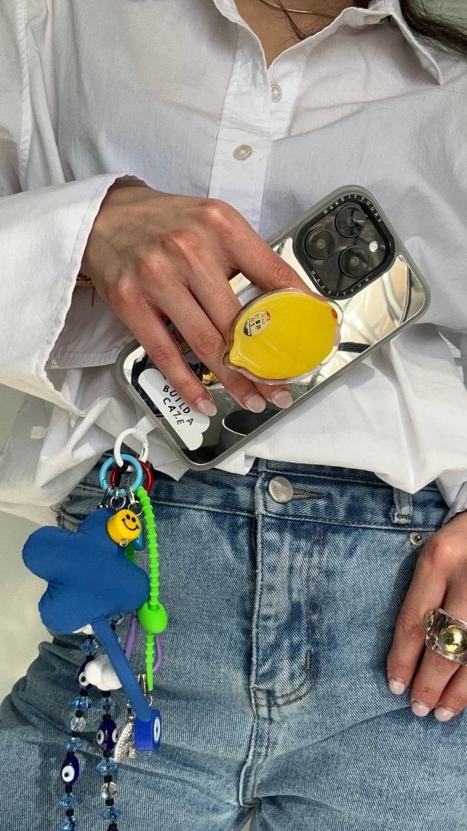 Phone wrist strap blue and white eye and cloud charms crossbody style Build A Caze