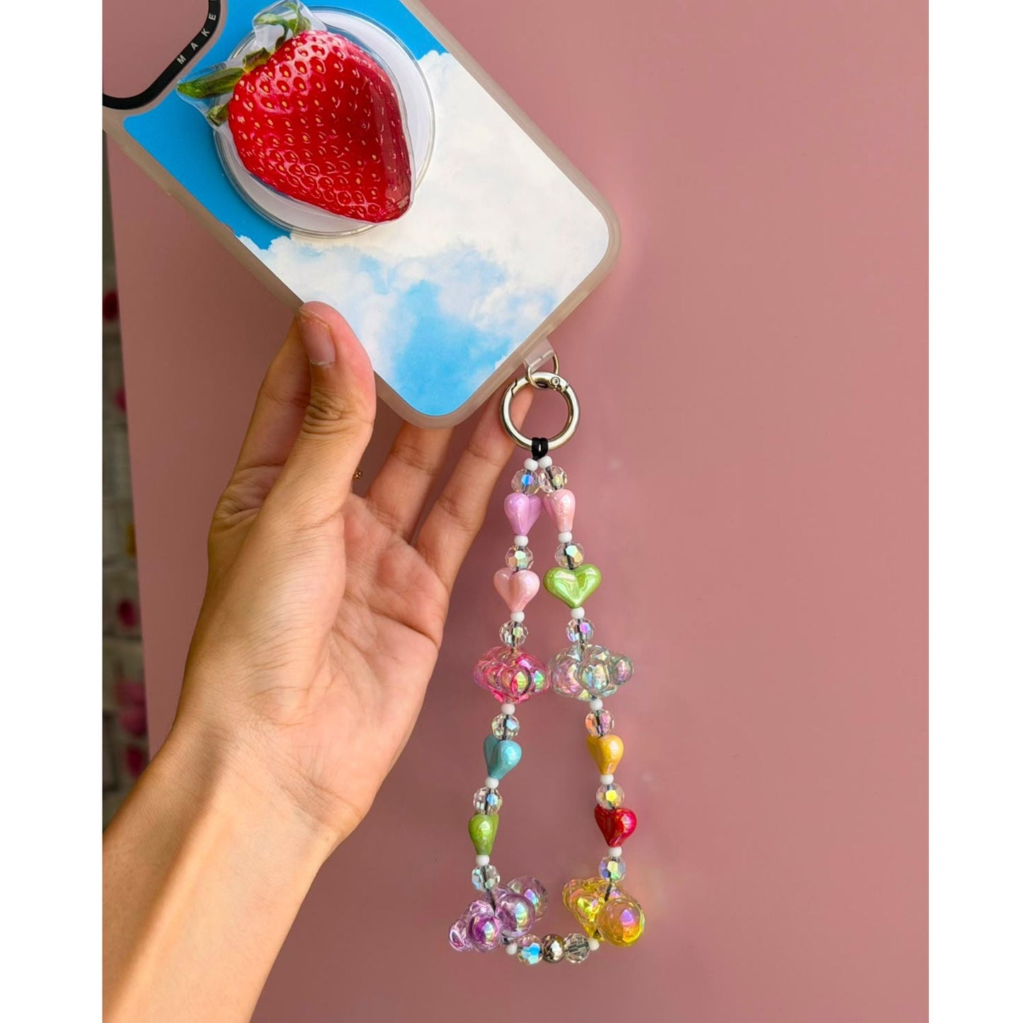 Pastel heart beaded phone strap beaded phone wrist strap Build A Caze