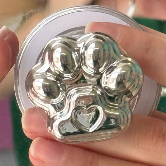 Silver chrome 3D paw print magnetic phone grip sculptural reflective finish Build A Caze
