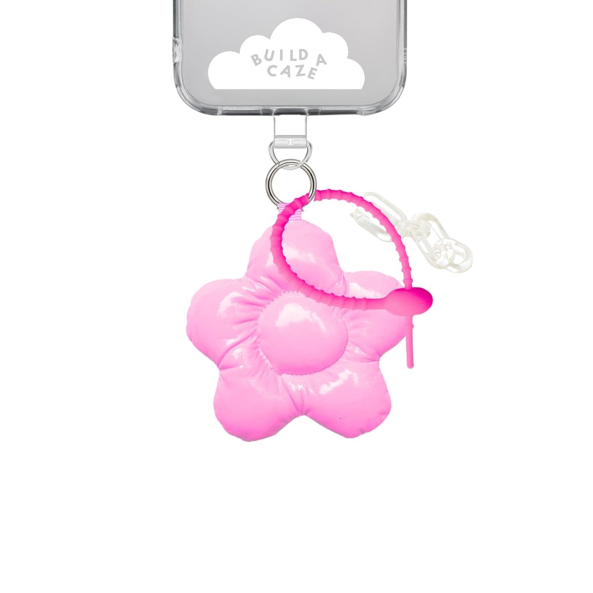 Pink Puffy Flower adorable floral phone charm aesthetic keychain matching set Build A Caze
