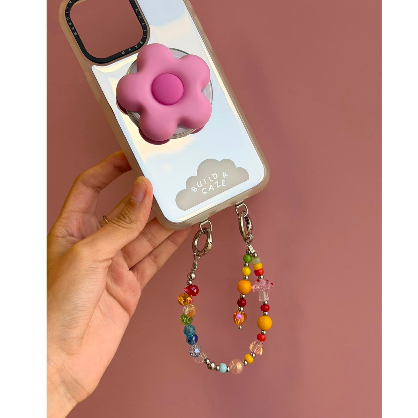 Rainbow multicolor beaded phone strap beaded phone wrist strap Build A Caze
