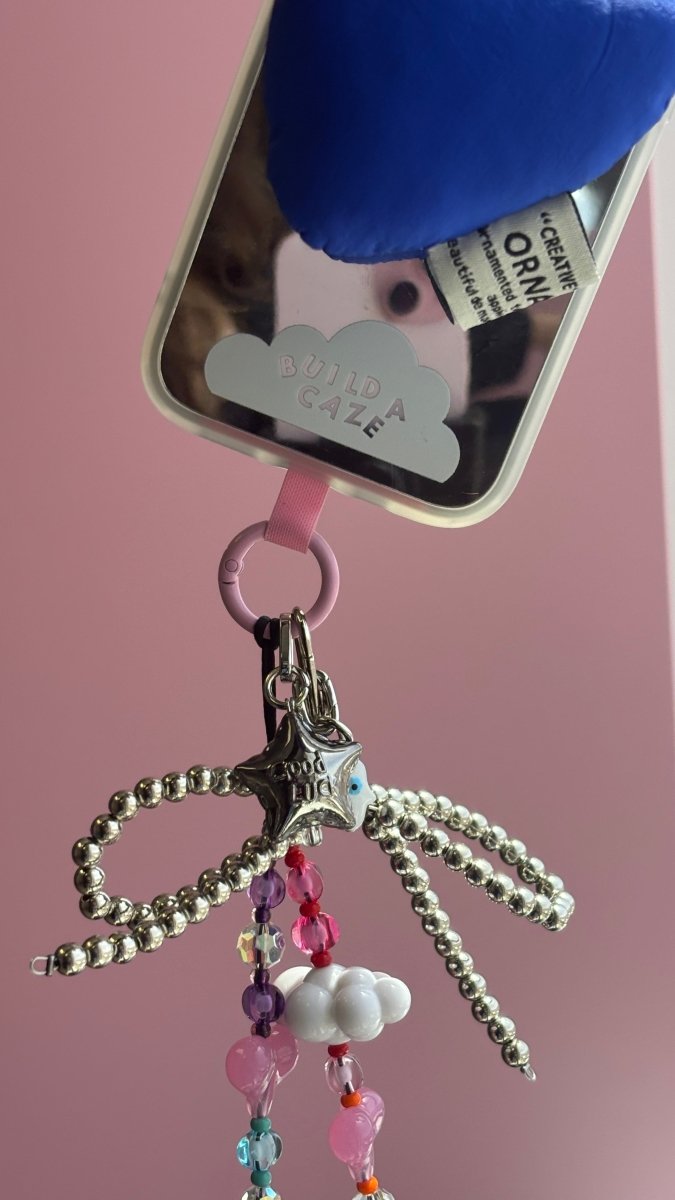 Silver silver lucky star iridescent heart cell phone charm cute phone charms for women Build A Caze