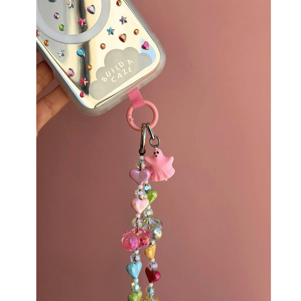 Pink ghost phone charm colorful beaded chain aesthetic phone charms Build A Caze