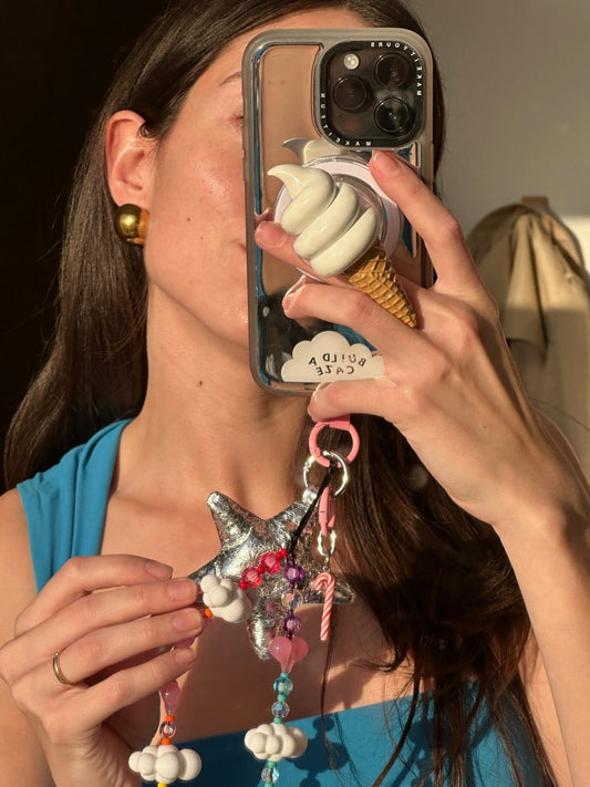 Wondercone pink ice cream swirl MagSafe pop holder, cute sweet treat themed magnetic pop socket and phone grip accessory.