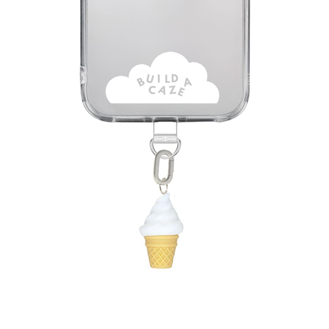 Playful ice cream cone phone charm with a colorful Sunday Funday design, cute food-themed mobile accessory for Y2K aesthetic phone cases and mirror selfies by Build a Caze.