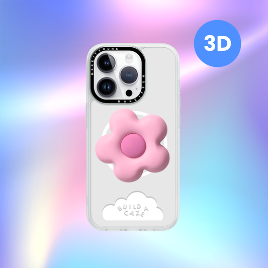 Tactile 3D pink flower MagSafe phone grip and magnetic pop holder for secure handling on the go. A chunky floral pop socket and sensory phone accessory.