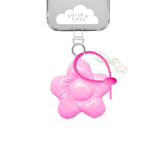 Pink Flower Power Puffy Keychain