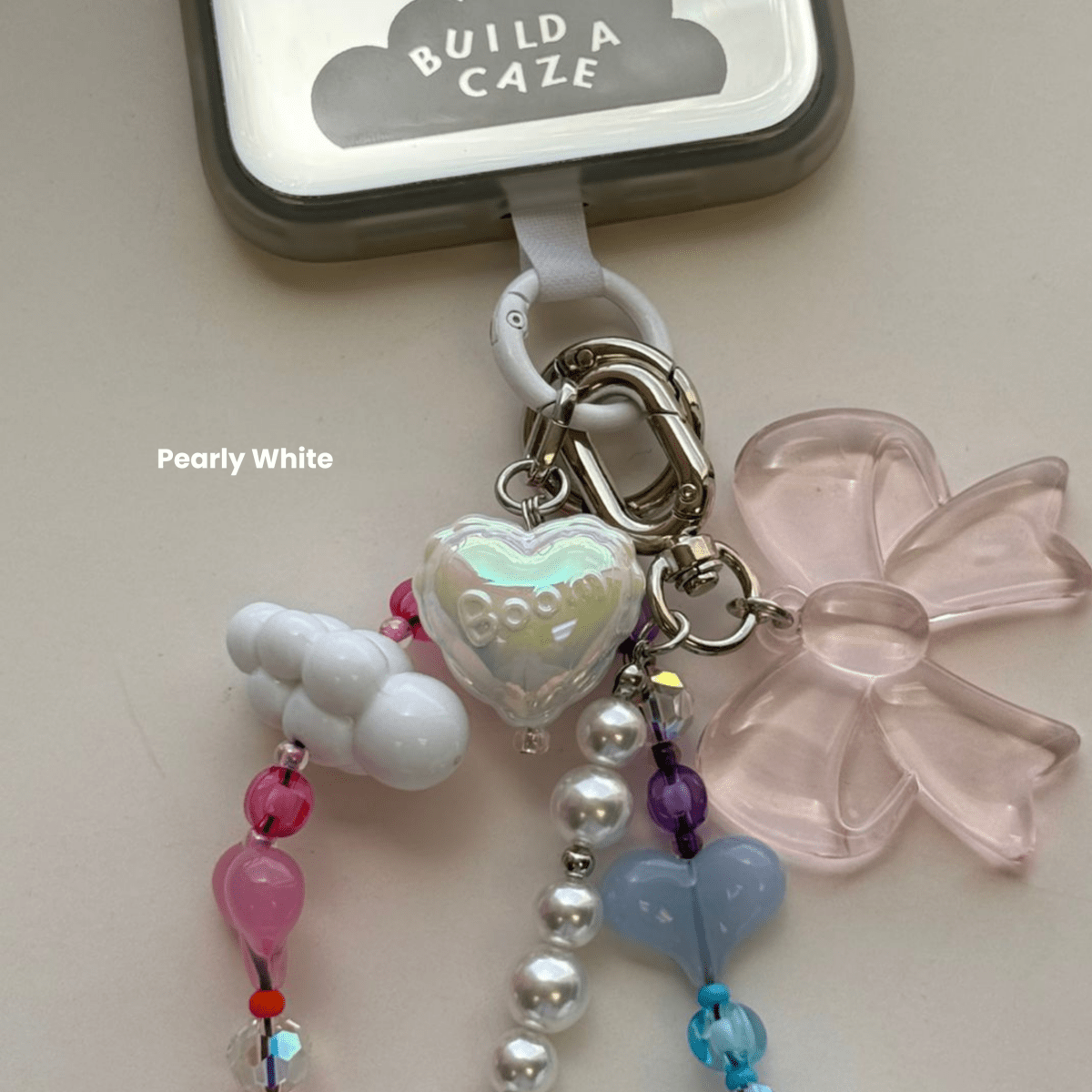 Pearly White 2.0 Pastel Hot Love Balloon Charmie Phone Charm dangly accessory attached to a phone - Build A Caze