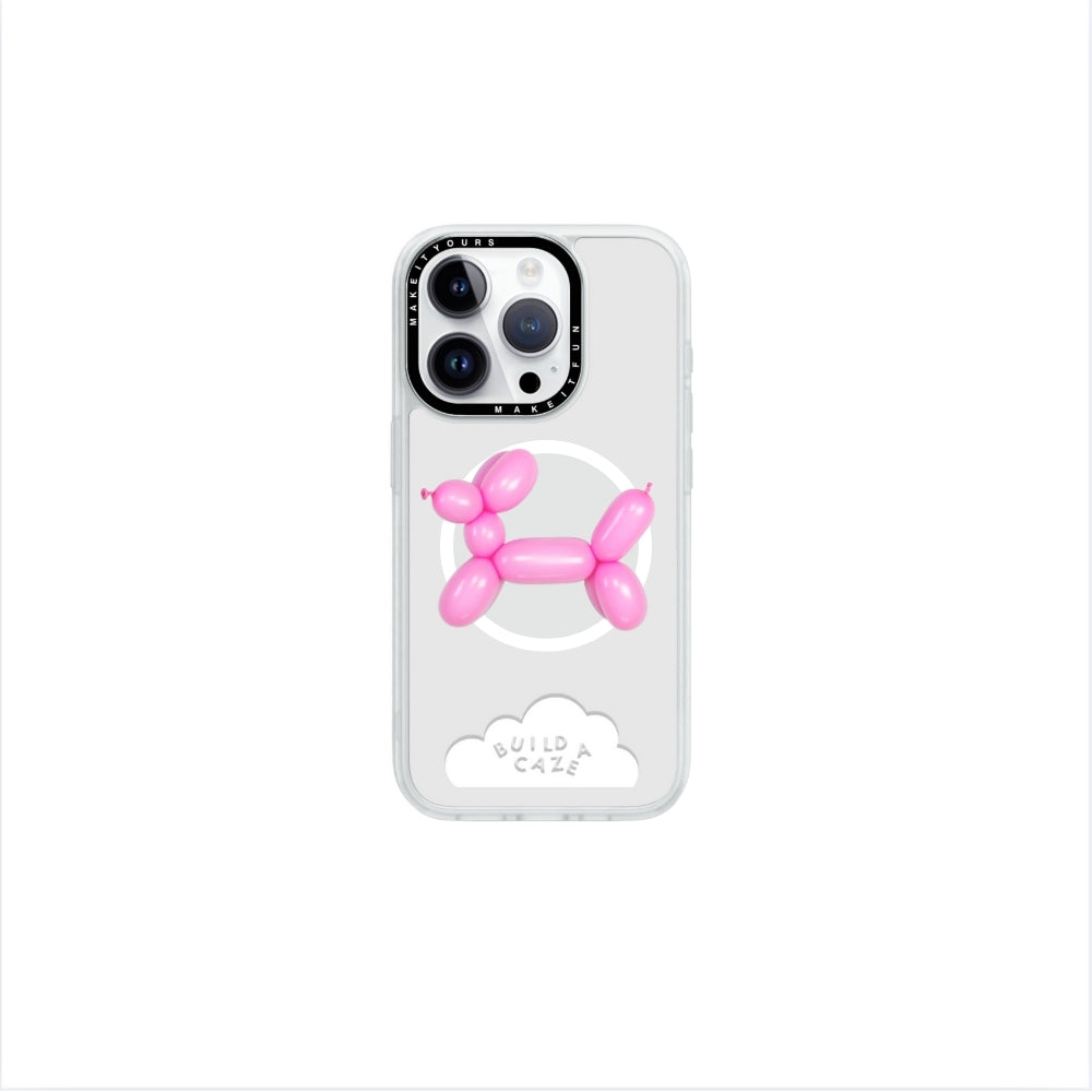 Pink doggy balloon MagSafe pop holder, cute pink balloon dog magnetic pop socket and phone grip accessory.