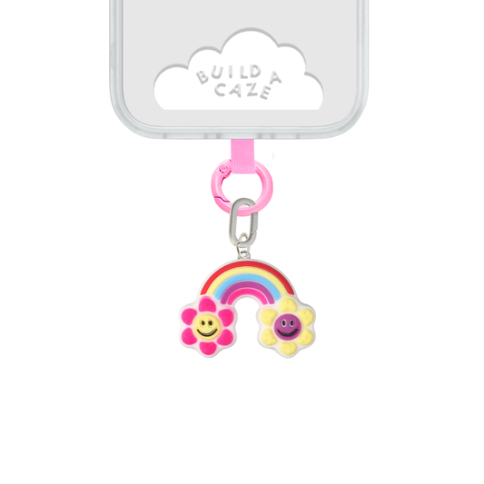 Multicolor Rainbow Flower Phone Charm Front View - Build A Caze