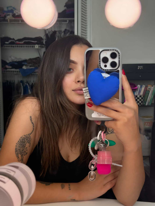 Puffy heart MagSafe pop holder, cute 3D heart magnetic pop socket and phone grip accessory.