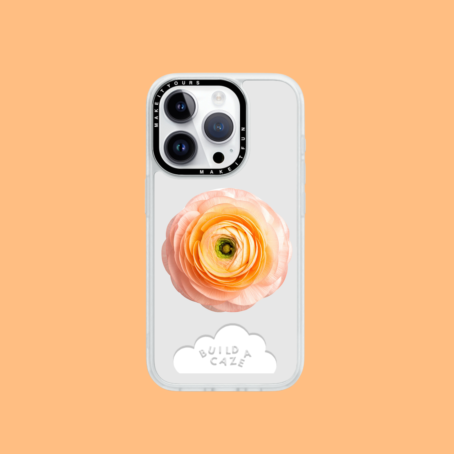 Vibrant orange ranunculus flower design MagSafe phone grip and magnetic pop holder for Kindle, tablet, and smartphone. A chic floral pop socket and phone grip accessory for mirror selfies.