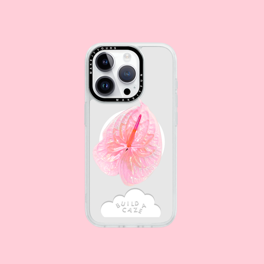 Hot pink heart-shaped anthurium MagSafe phone grip and magnetic pop holder for phone, iPad, or Kindle. A vibrant floral pop socket and exotic phone grip accessory.