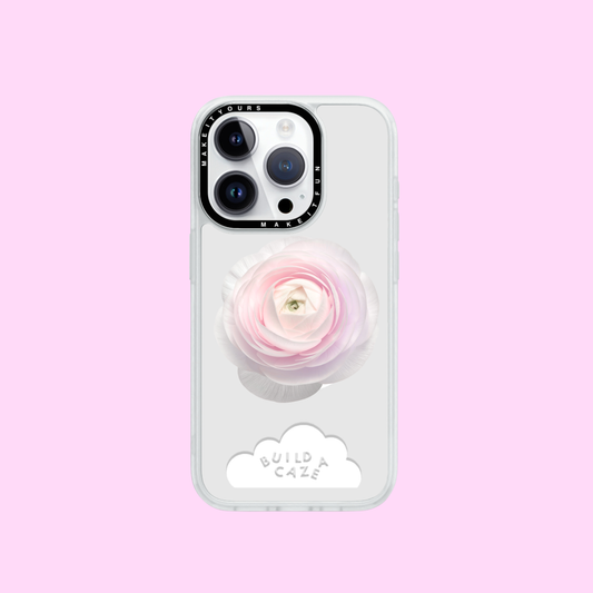 Soft pastel ranunculus flower design MagSafe phone grip and magnetic pop holder for Kindle and smartphones. A dreamy aesthetic floral pop socket and phone grip accessory for tech devices.