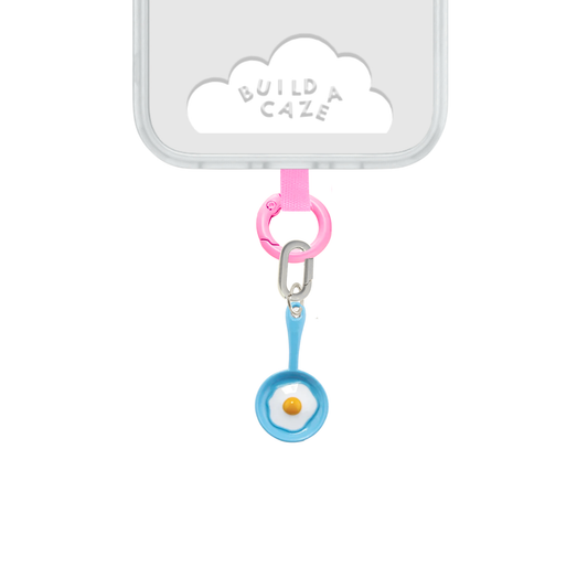 Blue Blue Sunny Side Up Charmie charm and dangly accessory shown against a plain background - Build A Caze