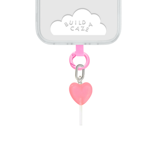 Pink Coral Pink Lollie Pop Charmie charm and dangly accessory shown against a plain background - Build A Caze