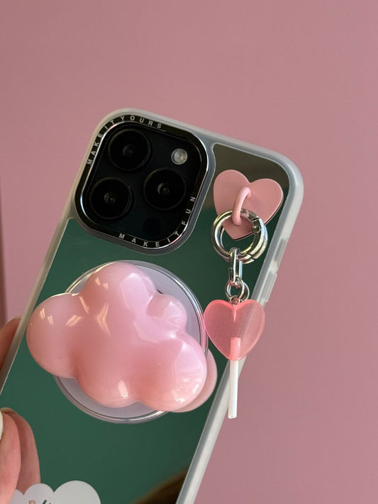 Pink Coral Pink Lollie Pop Charmie charm and dangly accessory attached to a phone - Build A Caze