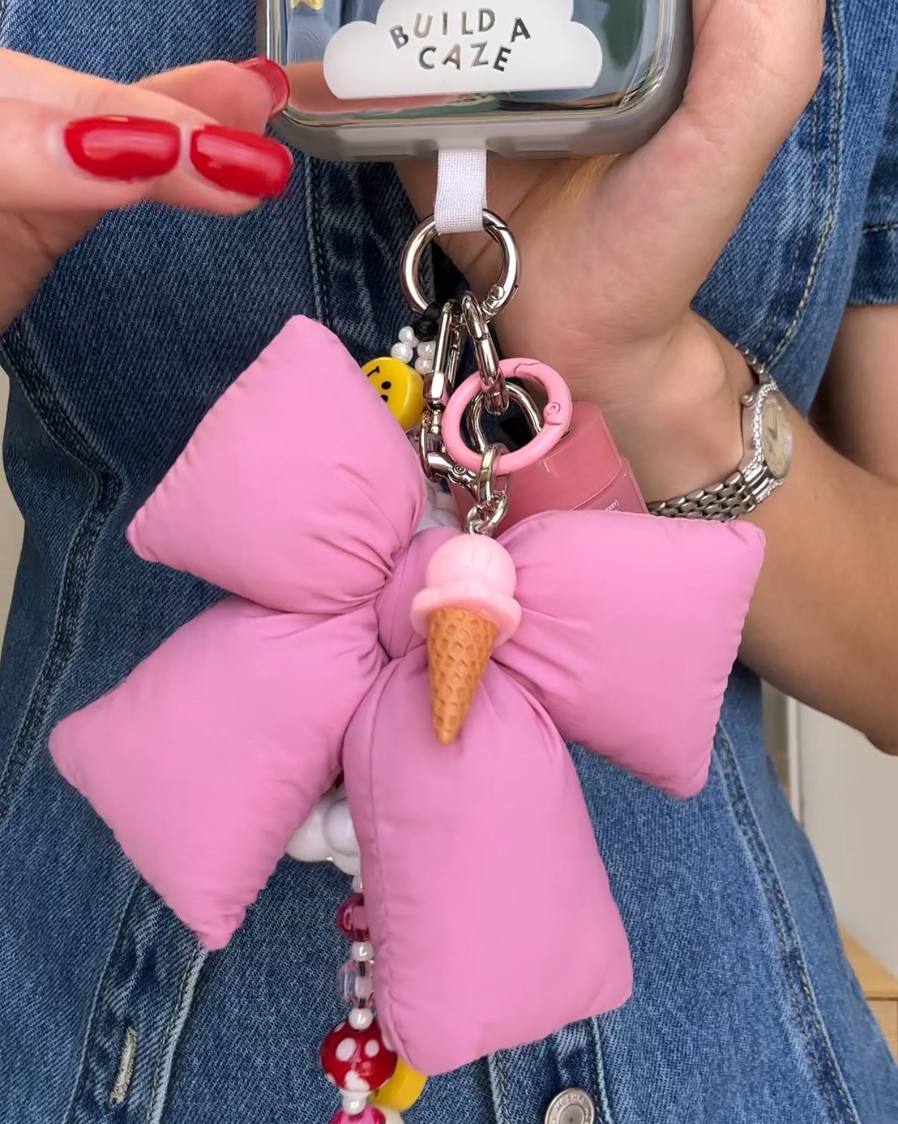 Adorable berry ice cream cone phone charm, cute Y2K aesthetic mobile accessory and decorative strap for phone cases by Build a Caze.
