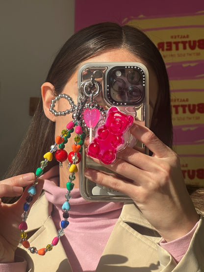 Pretty in Pink Gummy Bear MagSafe pop holder, cute pink gummy bear magnetic pop socket and phone grip accessory.
