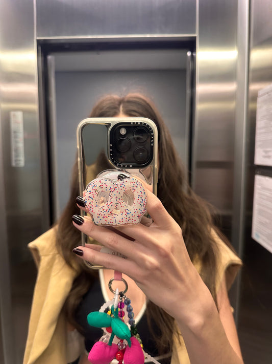 Sprinkle pretzel MagSafe pop holder, chocolate dipped pretzel with colorful sprinkles magnetic pop socket and phone grip accessory.