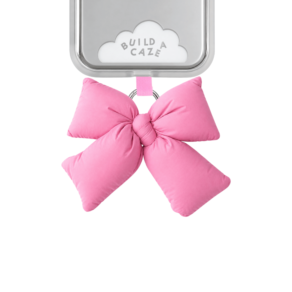 Puffy bow made of fabric made as a charm to hang on phone case. Phone case bow charm. Pink maximalist bow phone charm .