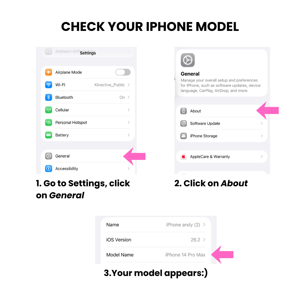 Instructions on how to check your iPhone model