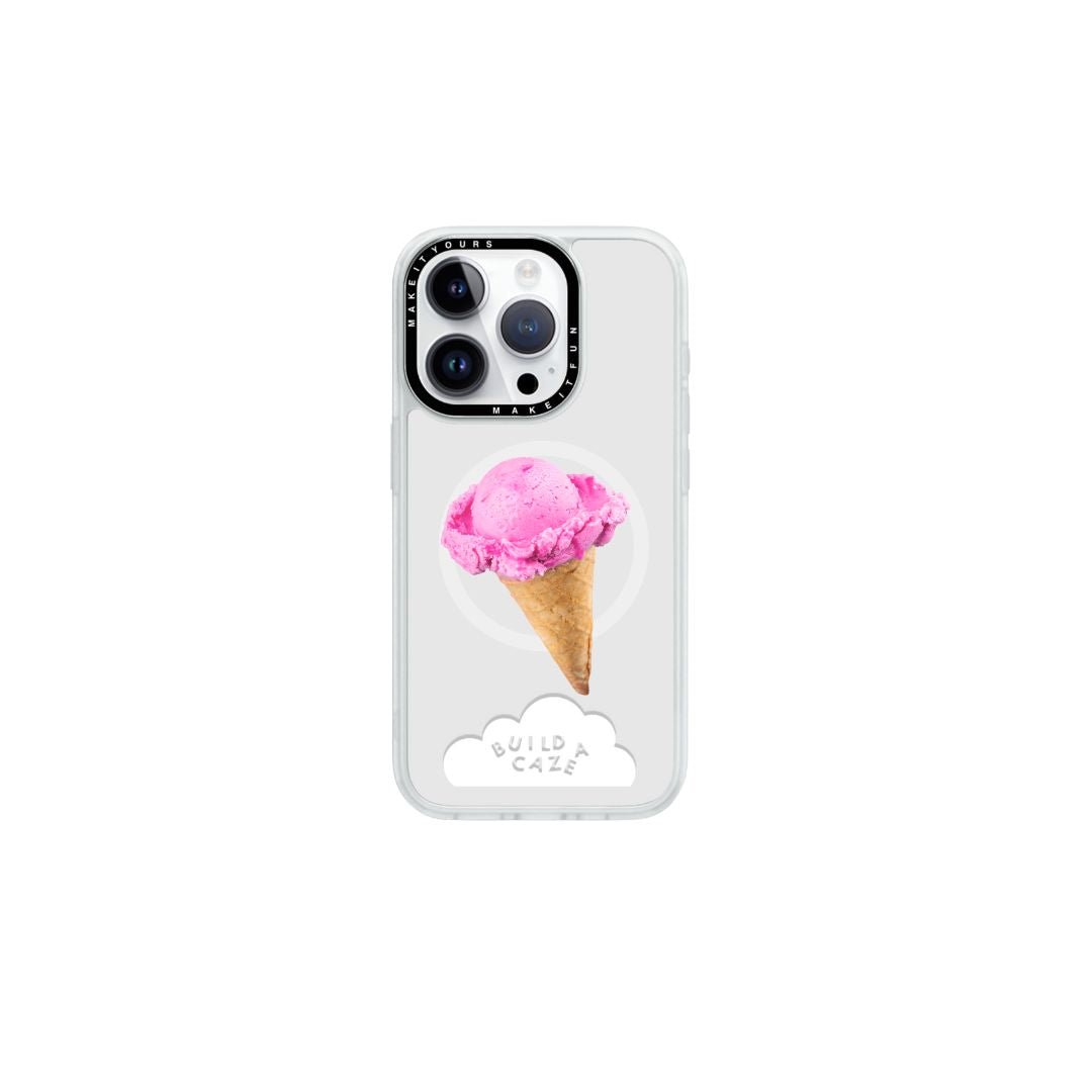 Berry Me Baby Pop Grippy, a cute pink and white ice cream cone MagSafe phone holder, sweet dessert themed magnetic pop socket and phone grip accessory.
