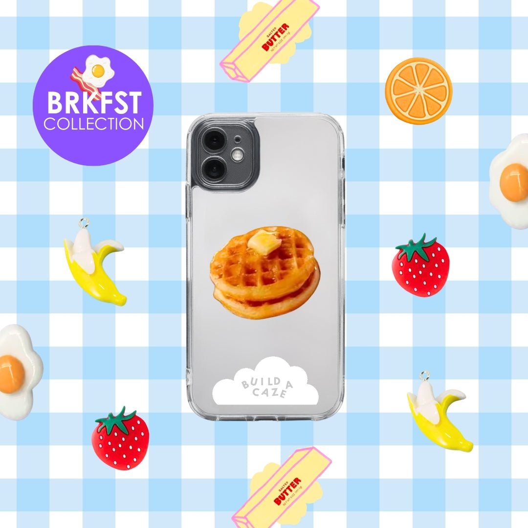 Butter My Waffle breakfast collection phone charm, whimsical waffle and syrup design MagSafe accessory.