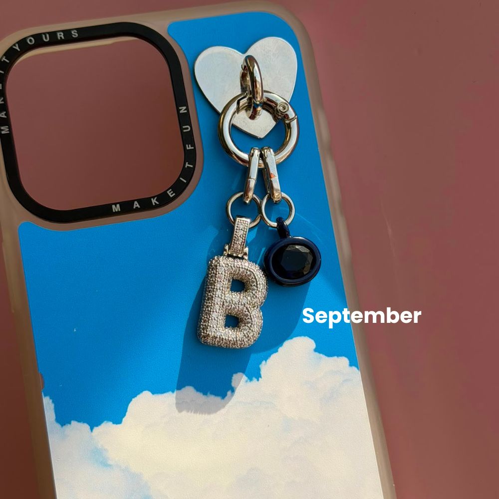 September navy birthstone phone charm phone charms that clip on case Build A Caze