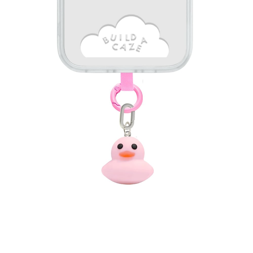Adorable pink ducky phone charm, quirky soft girl aesthetic mobile accessory for phone cases and tech decoration by Build a Caze.