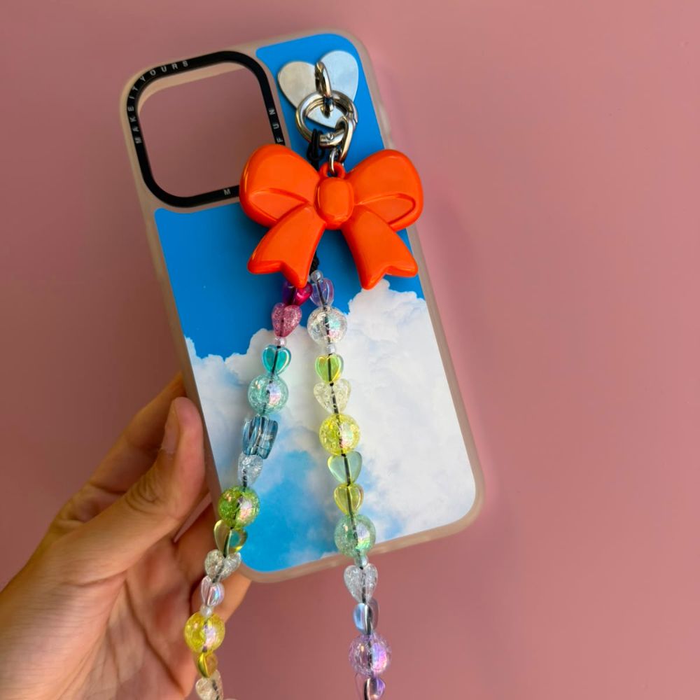 Orange bow phone charm phone charms that clip on case colorful beaded phone strap Build A Caze