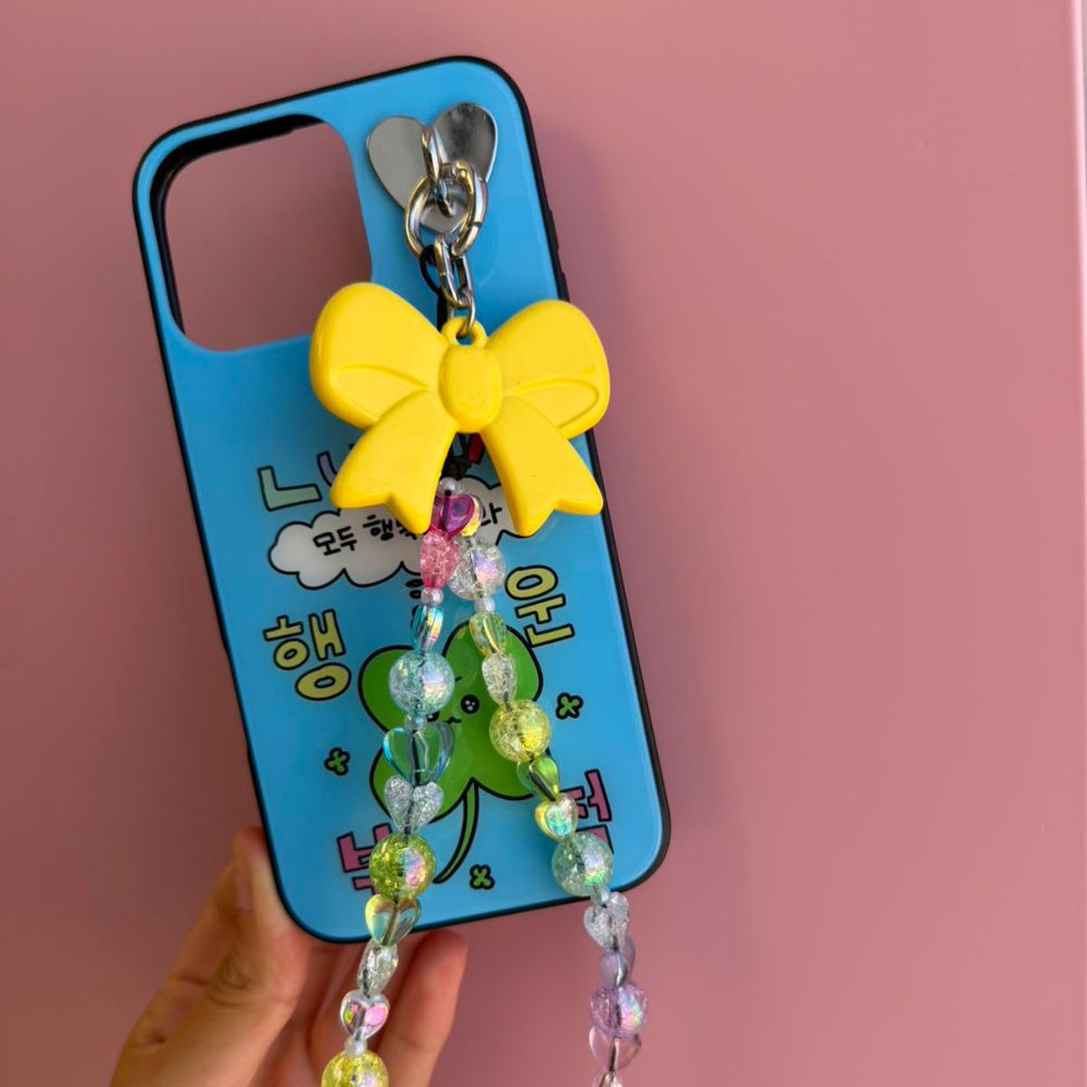 Yellow bow phone charm cute phone accessories rainbow beaded phone strap Build A Caze