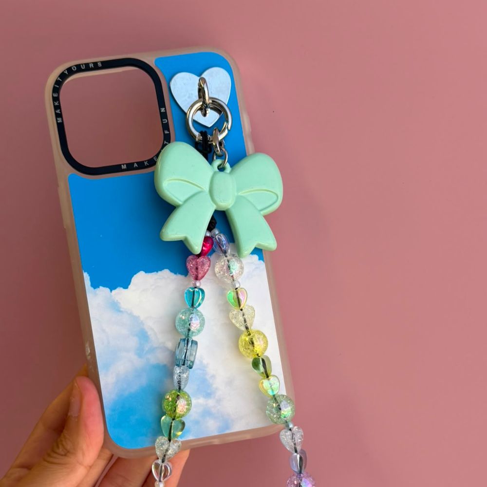 Mint green bow phone charm phone charms that clip on case rainbow beaded strap Build A Caze