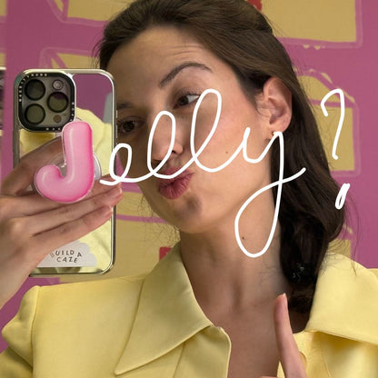 Pink 3D bubble letter J magnetic phone grip works on any case cute phone grip Build A Caze
