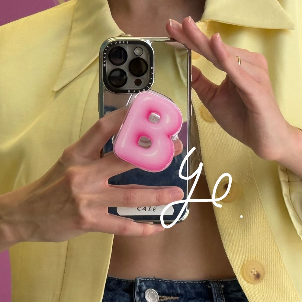 Pink 3D bubble letter B magnetic phone grip best phone grip for women Build A Caze