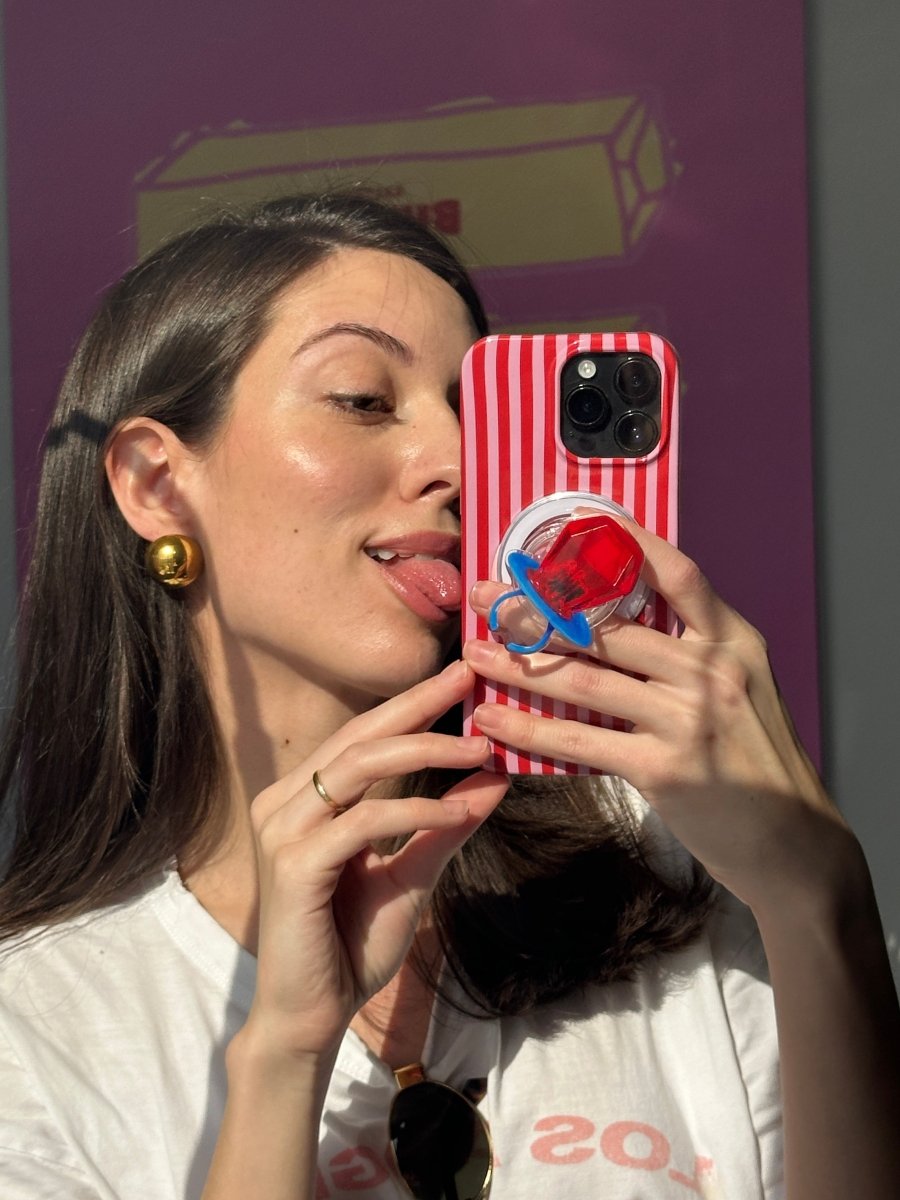Cherry bling MagSafe pop holder, sparkly rhinestone cherry design magnetic pop socket and phone grip accessory.