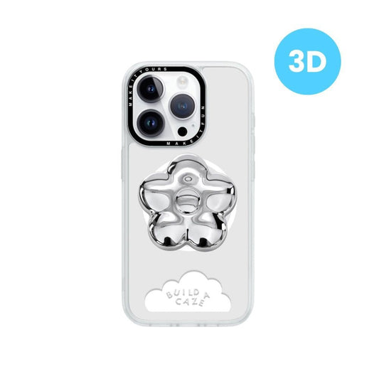 Silver chrome 3D flower magnetic phone grip MagSafe compatible sculptural Build A Caze