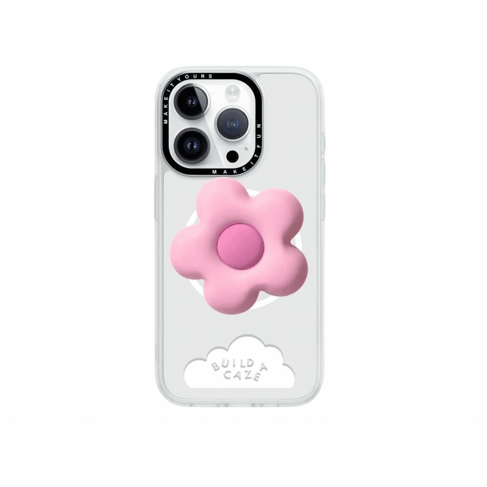 Pink 3D flower magnetic phone grip sculptural floral design Build A Caze