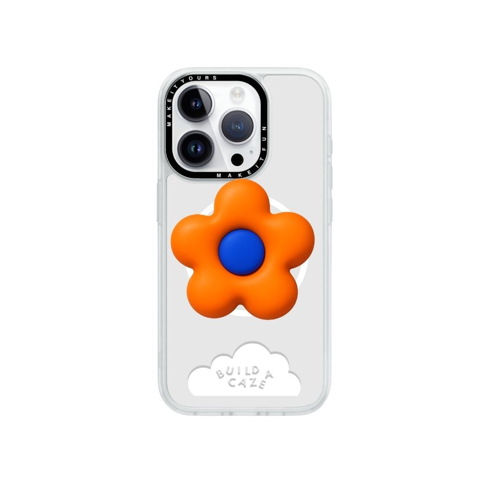 Orange 3D flower magnetic phone grip thick petals flower shape Build A Caze