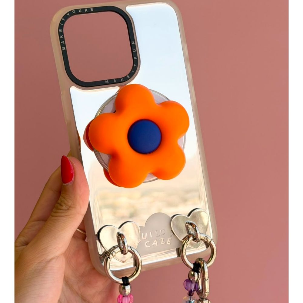 Orange flower magnetic phone grip best phone grip for women heart charm Build A Caze