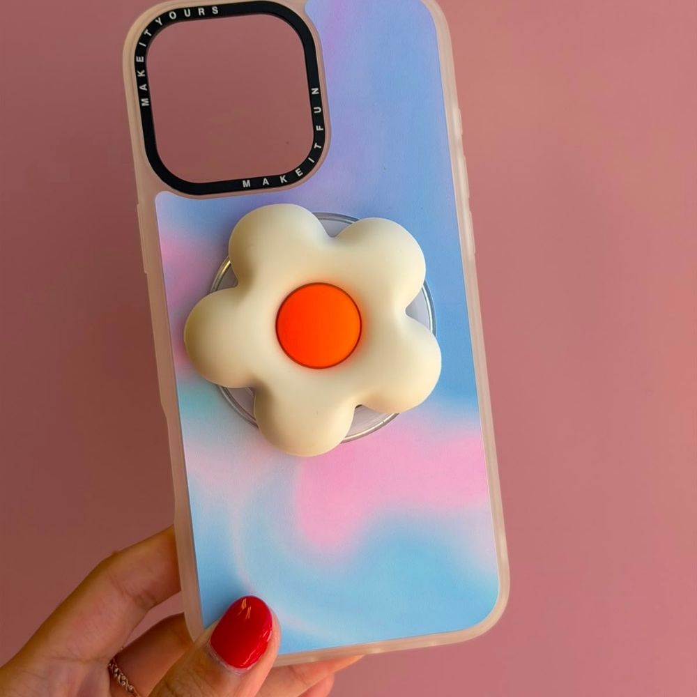 White flower magnetic phone grip MagSafe compatible 3D floral design Build A Caze
