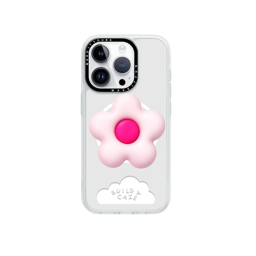 Light pink 3D flower magnetic phone grip textured floral shape Build A Caze