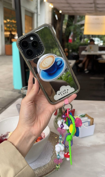 Cuppa latte coffee design MagSafe pop holder, cute caffeine inspired magnetic pop socket and phone grip accessory.