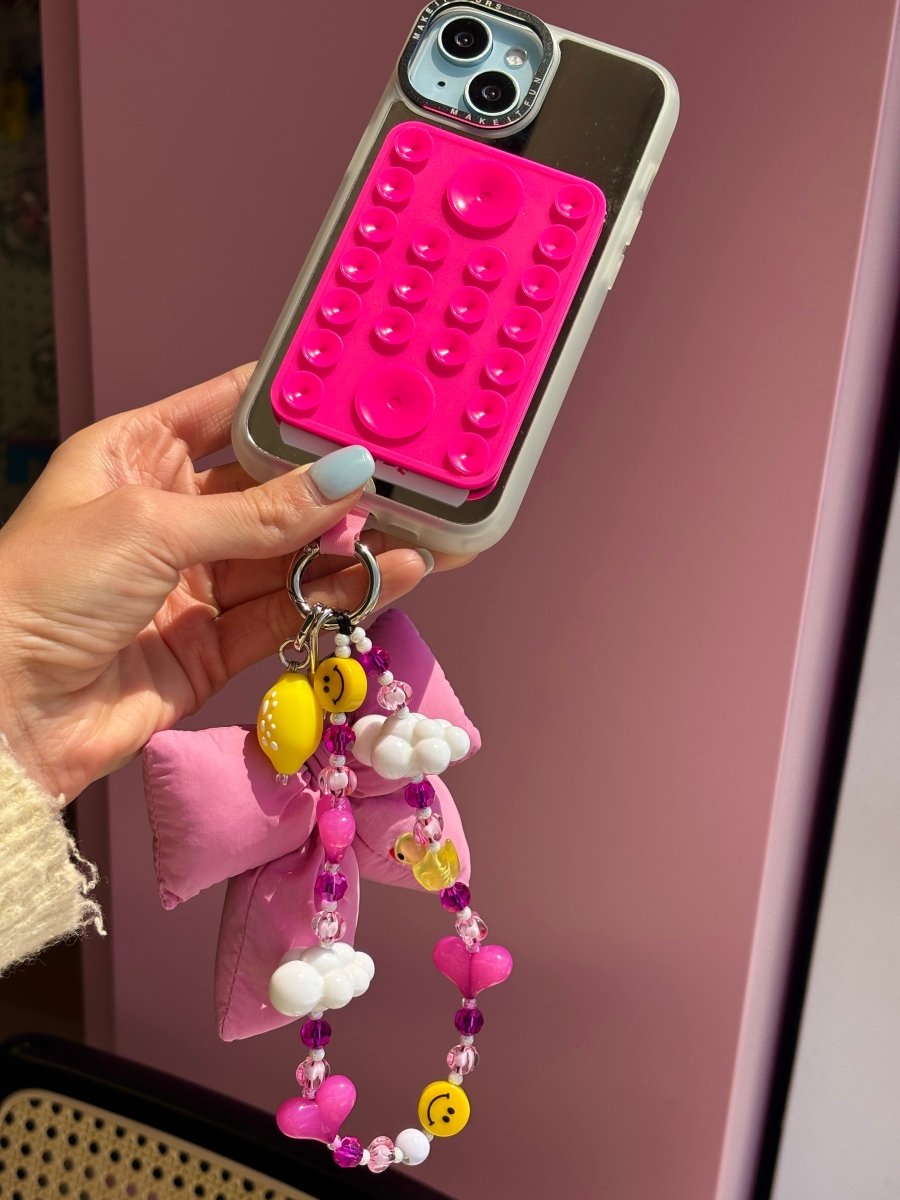 Phone lanyard a yellow duck charm and translucent colorful beads Build A Caze